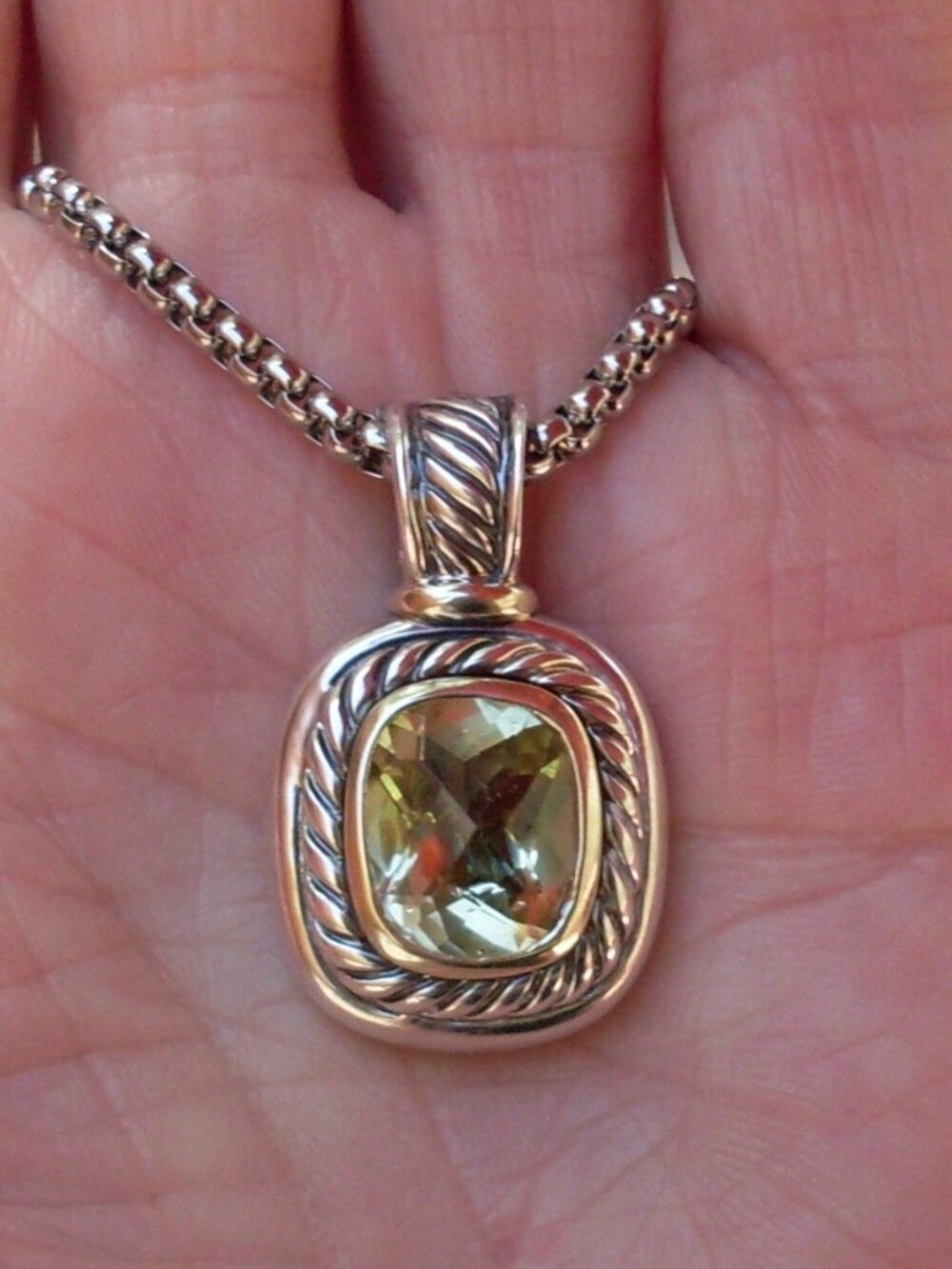 Retired David Yurman Albion Lemon Lime Citrine Enhancer Pendant w/Chain  14K/925